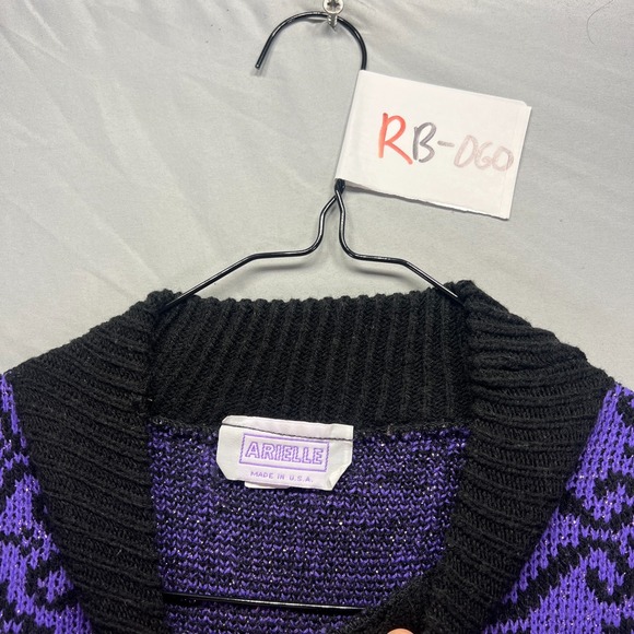 Vintage Grandma Sweater Womens Medium Purple Geometric Arielle Acrylic Knit USA - Picture 6 of 9